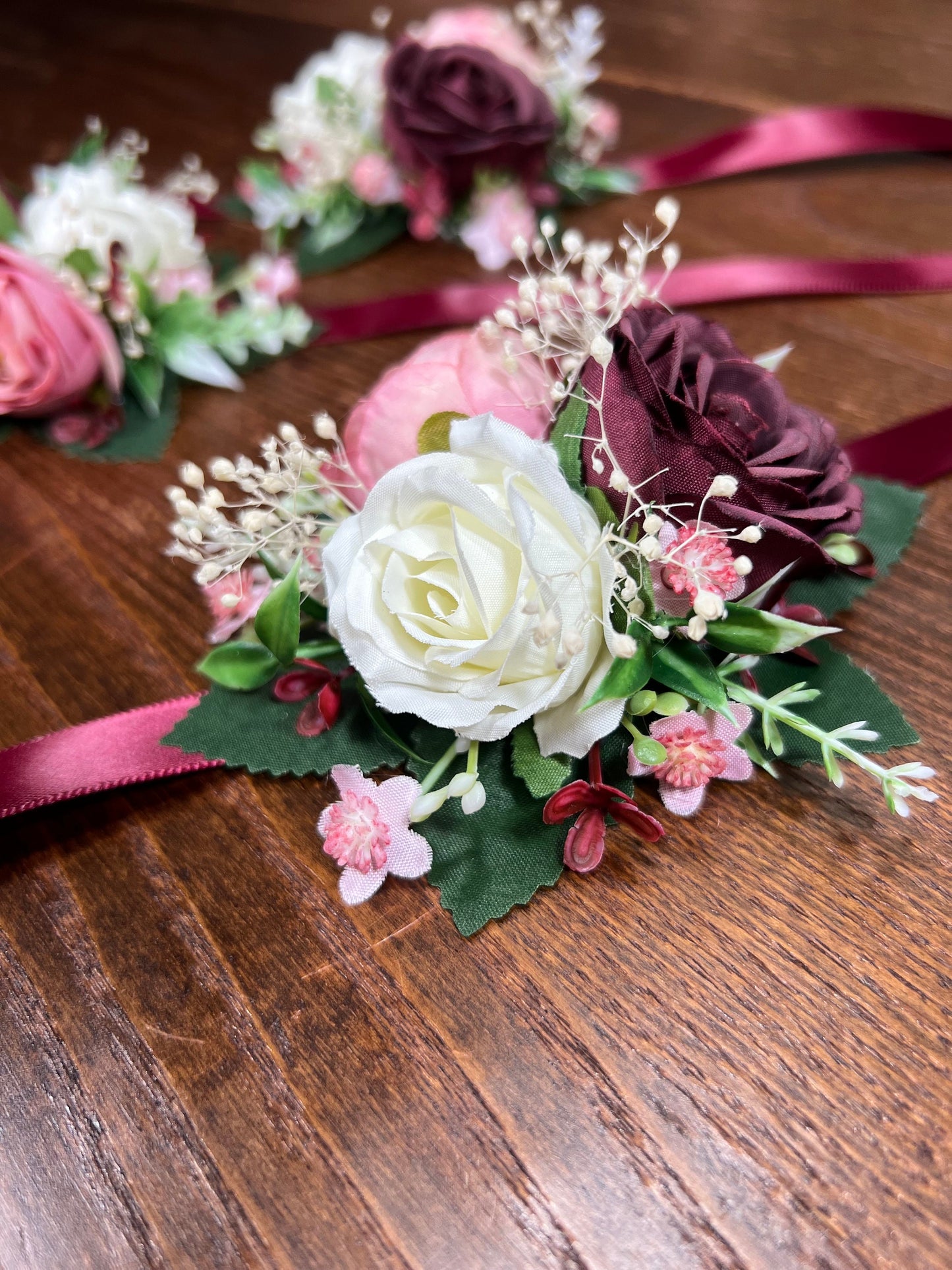 Wedding Corsage Burgundy Dusty Rose Wedding Wrist White Corsage Bridesmaids Decor Corsage Bridal Ivory Accessories Artificial Flowers