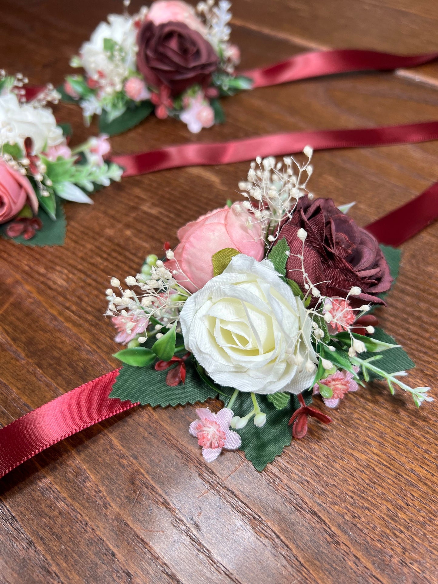 Wedding Corsage Burgundy Dusty Rose Wedding Wrist White Corsage Bridesmaids Decor Corsage Bridal Ivory Accessories Artificial Flowers