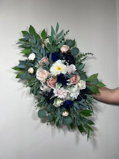 Wedding Arch Arrangement Dusty Rose Arch Aisle Navy Blue Arrangement Decor Wall Decor Ivory Swag Artificial Flowers Eucalyptus Baby Breath