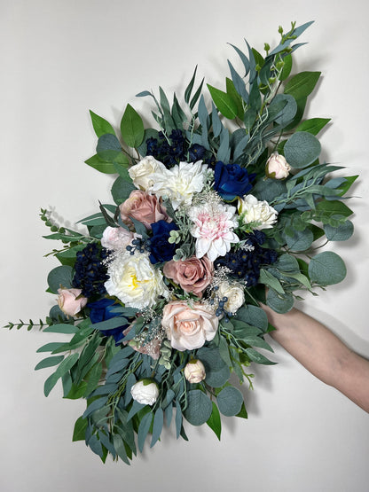 Wedding Arch Arrangement Dusty Rose Arch Aisle Navy Blue Arrangement Decor Wall Decor Ivory Swag Artificial Flowers Eucalyptus Baby Breath