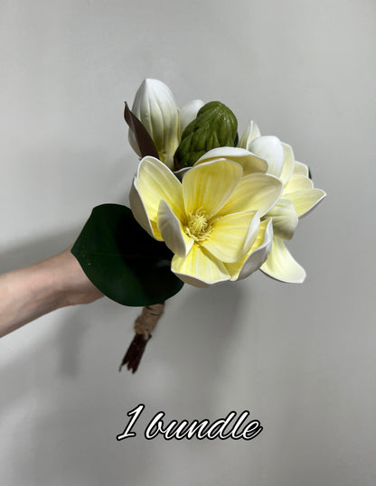 Magnolia Centerpiece Artificial Flowers Stem With Leaves Magnolia White Yellow High Quality Wedding Real Touch Flower Home Decor Handmade