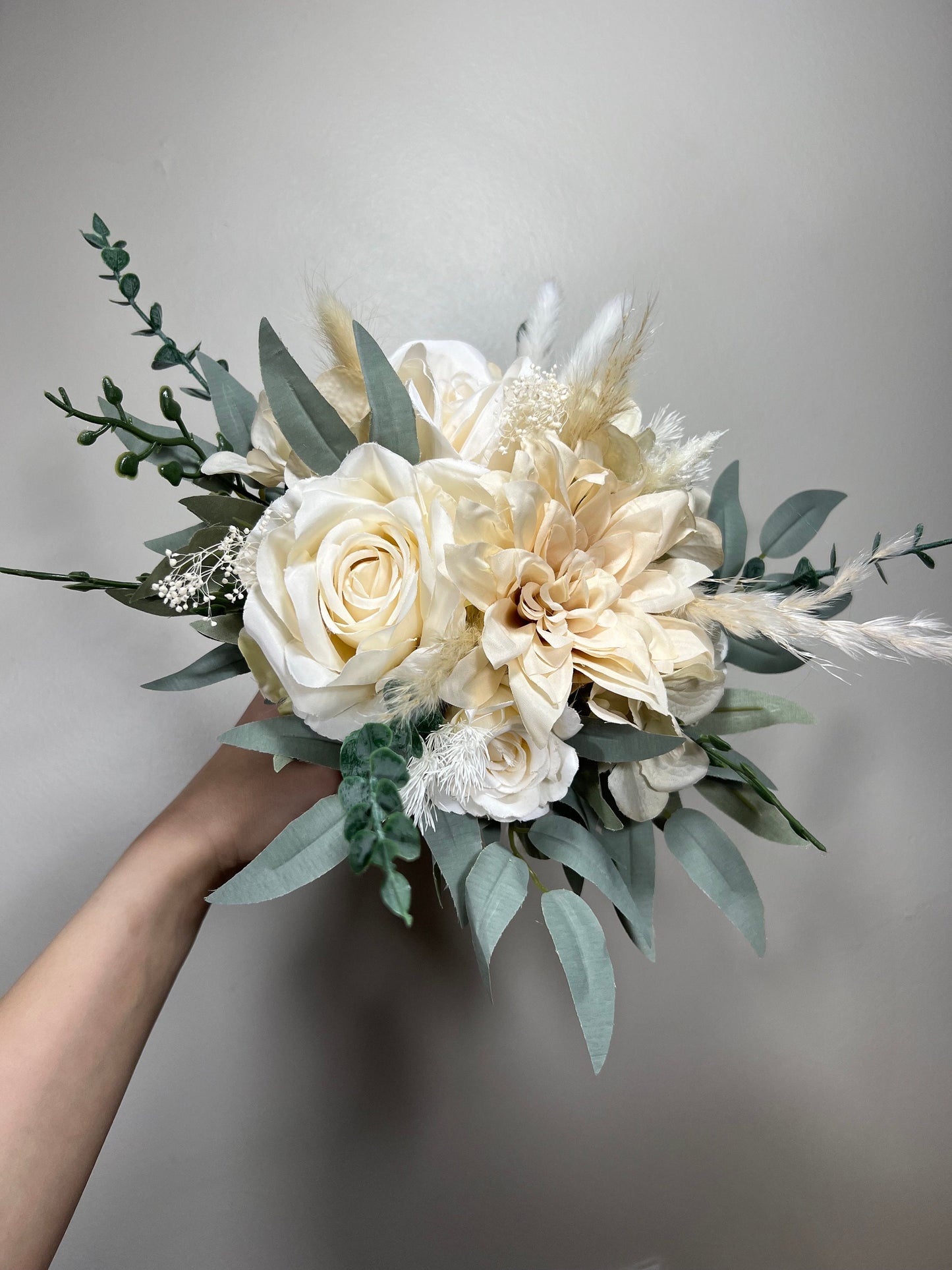 Wedding Bouquet Ivory Bridal Cream Bouquet Champagne Classic Sage Eucalyptus Greenery Bridesmaids Bouquet White Hydrangea Artificial Flowers