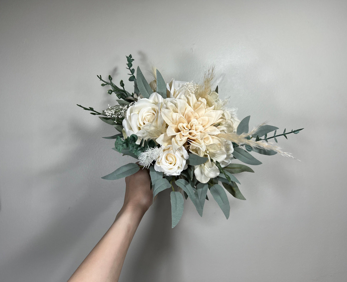 Wedding Bouquet Ivory Bridal Cream Bouquet Champagne Classic Sage Eucalyptus Greenery Bridesmaids Bouquet White Hydrangea Artificial Flowers