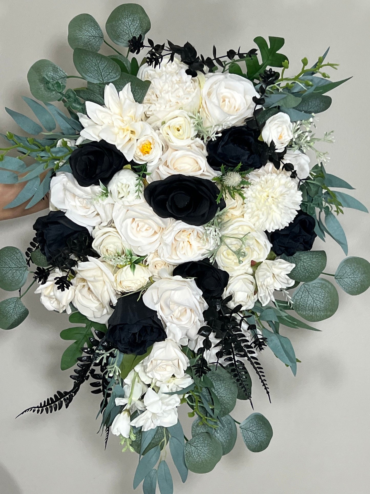 Wedding White Bouquet Cascade Black Bridesmaids Bridal Cascading Bouquet Wedding Bouquet Ivory Decor Eucalyptus  Sage Flower Artificial