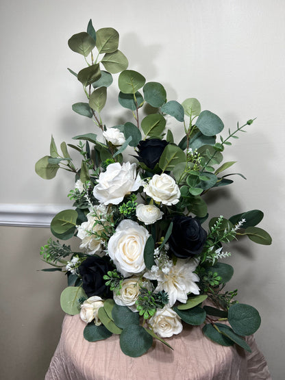 Wedding White Bouquet Cascade Black Bridesmaids Bridal Cascading Bouquet Wedding Bouquet Ivory Decor Eucalyptus  Sage Flower Artificial