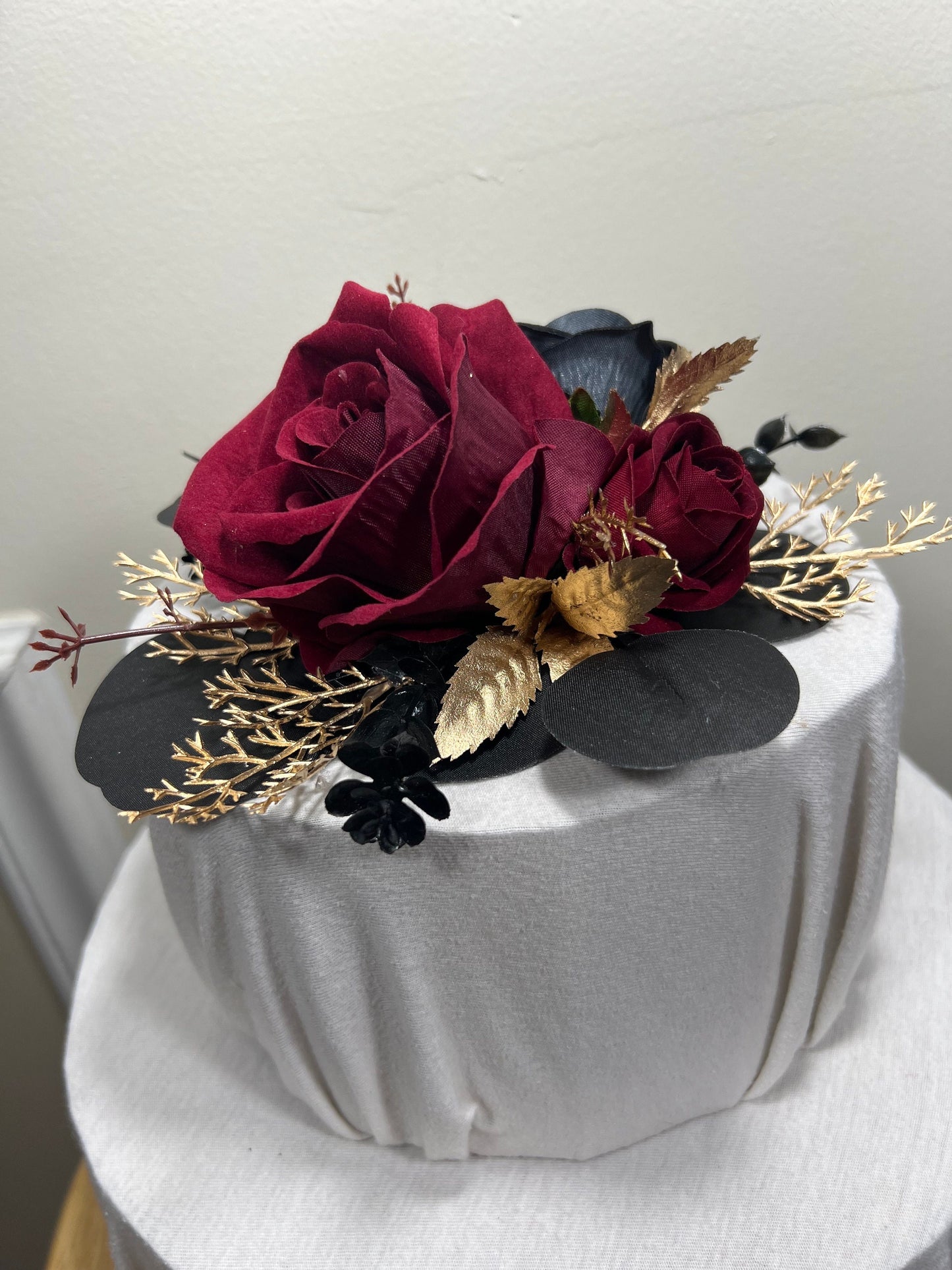 Cake Decoration Wedding Burgundy Topper Decor Black Cake Arrangements Wedding Gold Gothic Decoration Artificial Flowers