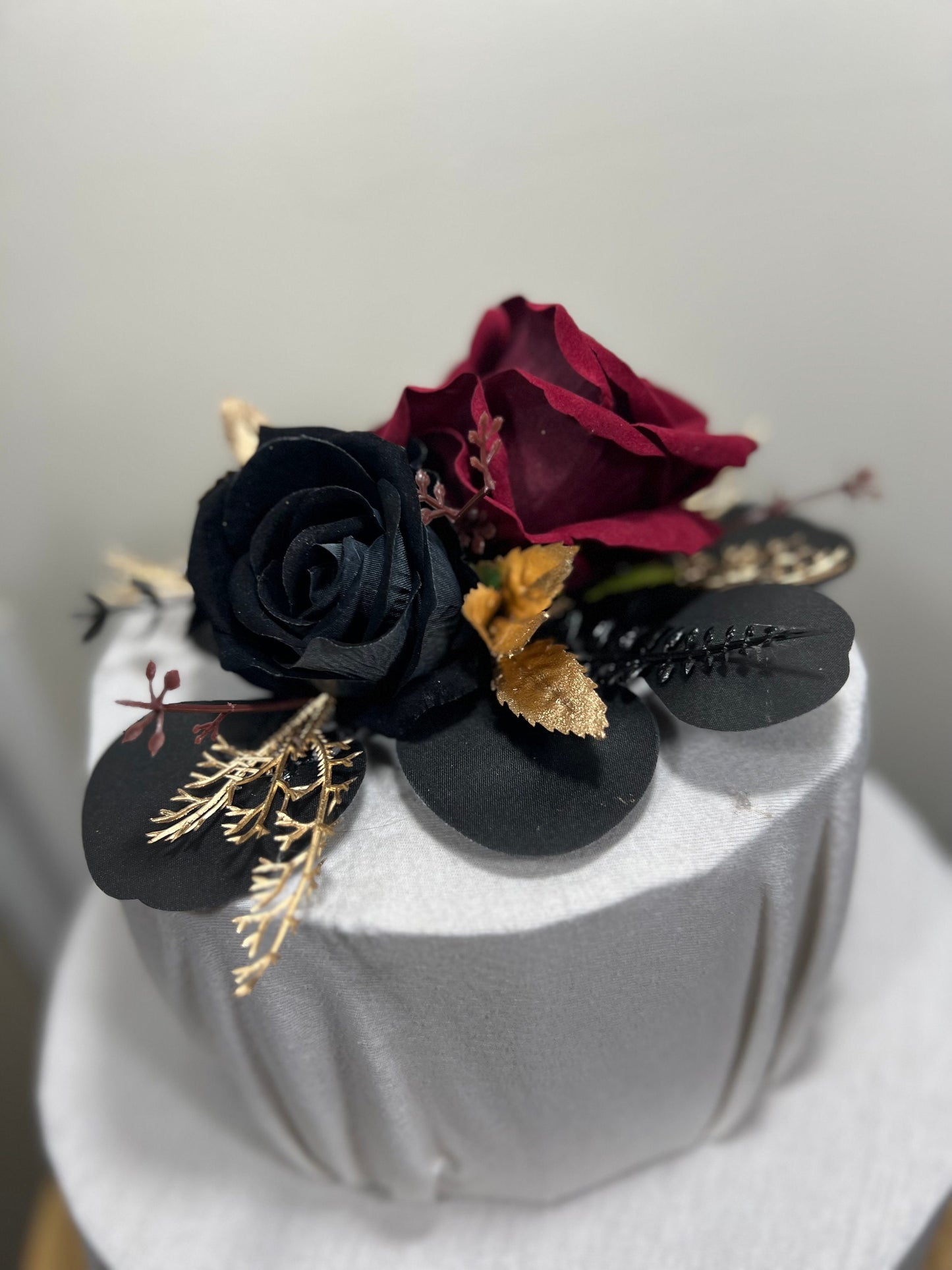 Cake Decoration Wedding Burgundy Topper Decor Black Cake Arrangements Wedding Gold Gothic Decoration Artificial Flowers