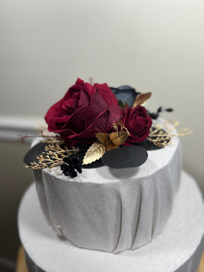 Cake Decoration Wedding Burgundy Topper Decor Black Cake Arrangements Wedding Gold Gothic Decoration Artificial Flowers