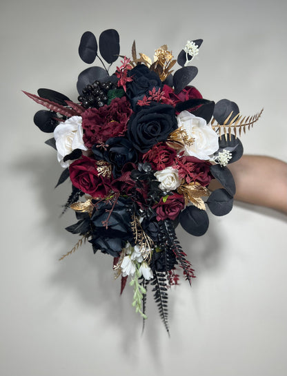 Wedding Cascade Bouquet Burgundy Black White Halloween Bridesmaid Bridal Cascading Bouquet Gothic Wedding Gold Bouquet Flower Artificial