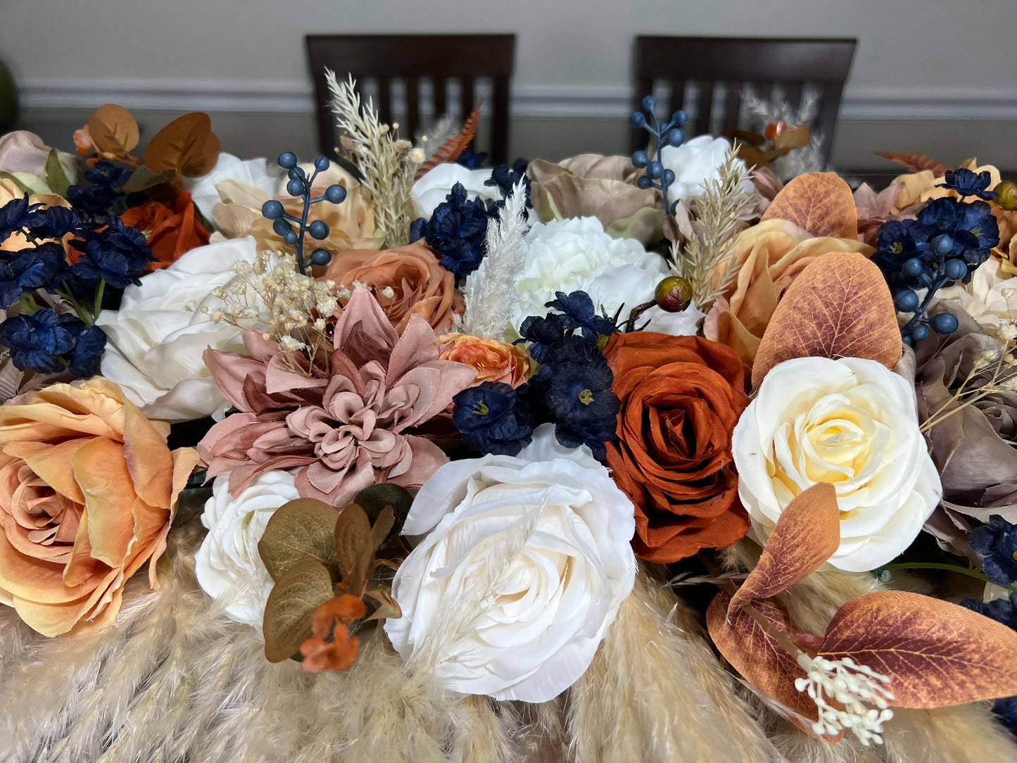 Wedding Sweetheart Terracotta White Navy Blue Ivory Burnt Orange Aisle Arrangement Rust Centerpiece Table Sweetheart Artificial Flowers