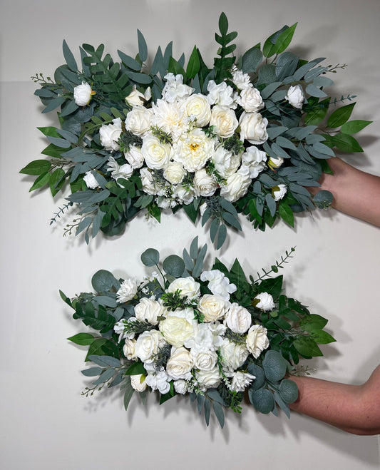 Wedding White Arch Arrangement Ivory Arch Aisle Arrangement White Artificial Flowers Eucalyptus Centerpiece Sage Swag Wall Decor Home Arch