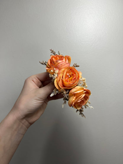 Wedding Hair Pin Terracotta Boho Rust Handmade Barrette Wedding Terracotta Hair Pin Decor Bridal Orange Barrette Artificial Flowers Faux