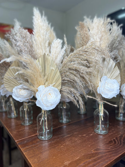 Wedding Centerpiece White Boho Table Decor    Centerpiece Palms Leaves Pampas Grass Artificial Flower Dried Table Centerpiece Small Ivory