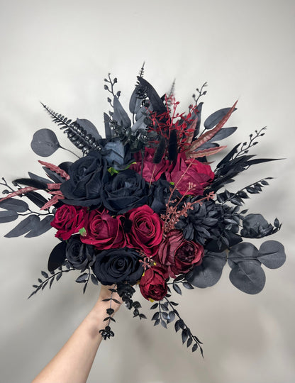 Wedding Bouquet Black Burgundy Bridal Wedding Gothic Halloween Bouquet Black Decor Burgundy Handmade Artificial Flower Bridesmaids Burgundy