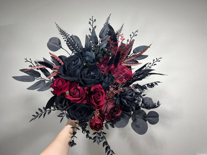 Wedding Bouquet Black Burgundy Bridal Wedding Gothic Halloween Bouquet Black Decor Burgundy Handmade Artificial Flower Bridesmaids Burgundy