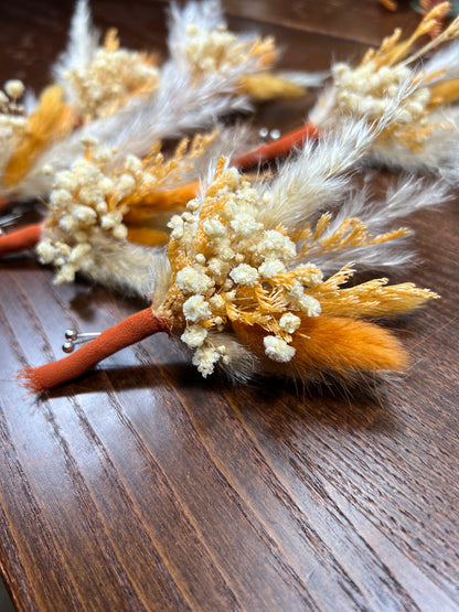 Wedding Boutonniere Terracotta Groom Boho Burnt Boutonnières Groomsmen Rust Burnt Orange Dried Flowers Baby Breath Boutonnière Terracotta