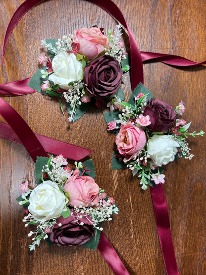 Wedding Corsage Burgundy Dusty Rose Wedding Wrist White Corsage Bridesmaids Decor Corsage Bridal Ivory Accessories Artificial Flowers