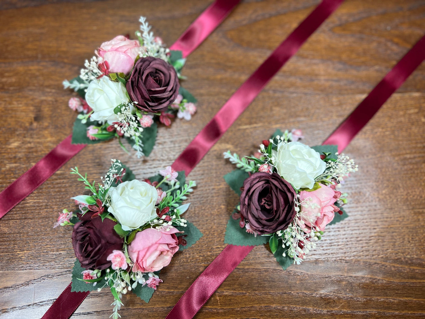 Wedding Corsage Burgundy Dusty Rose Wedding Wrist White Corsage Bridesmaids Decor Corsage Bridal Ivory Accessories Artificial Flowers