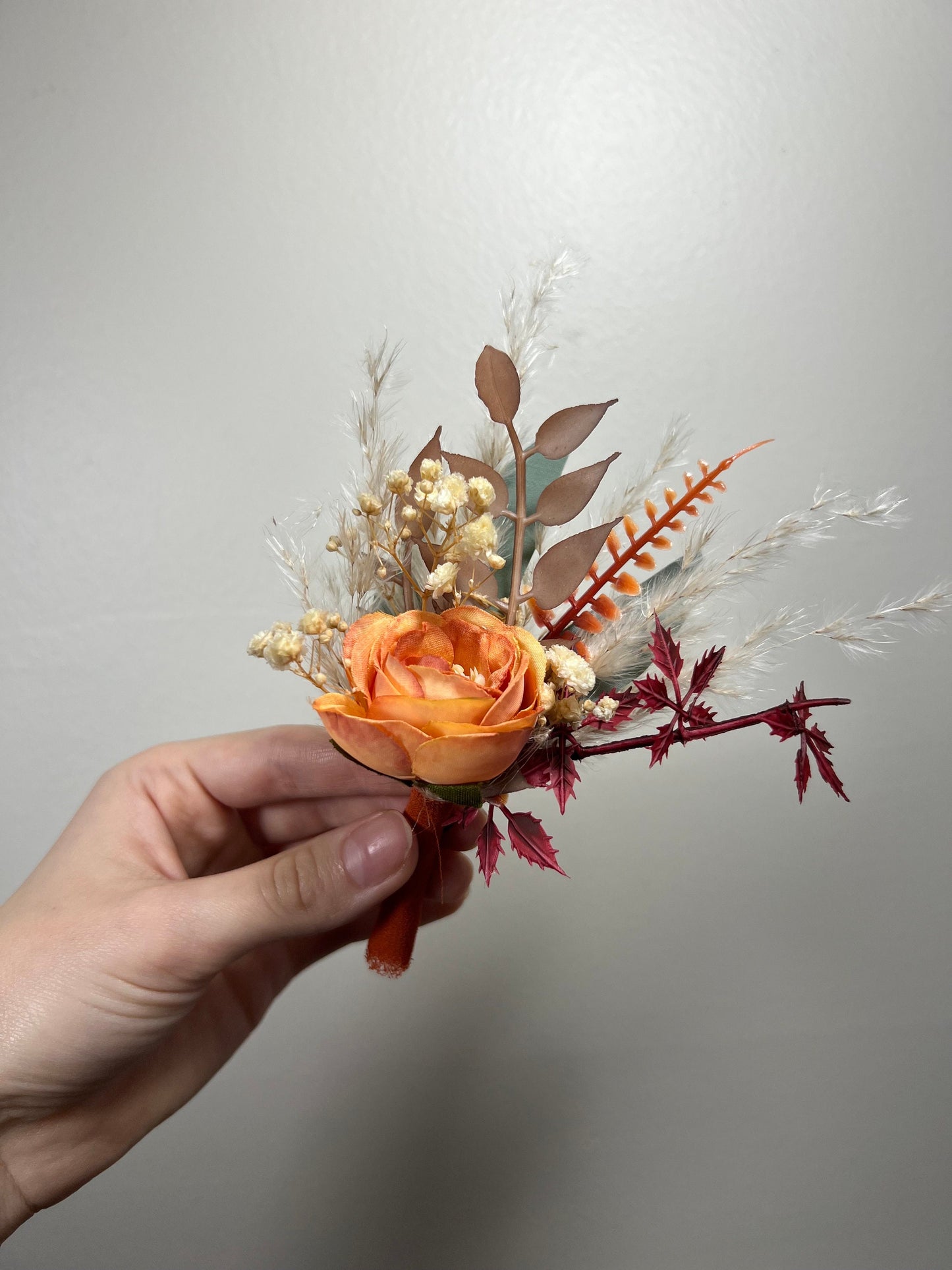 Wedding Bouquet Terracotta Rust Burgundy Burnt Orange Bouquet Bridal Fall Eucalyptus Baby Breath Rose Pampas Grass Artificial Flower Dried