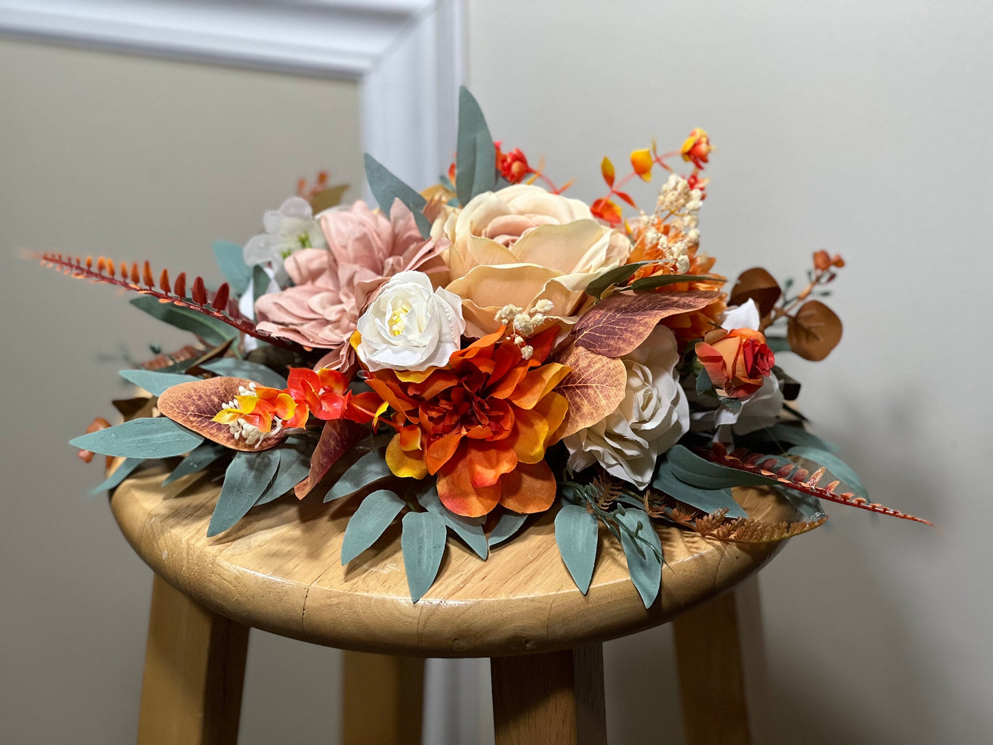 Wedding Centerpiece Terracotta Boho Table Decor Anemone White Centerpiece Burnt Orange Table Centerpiece Eucalyptus Artificial Flower