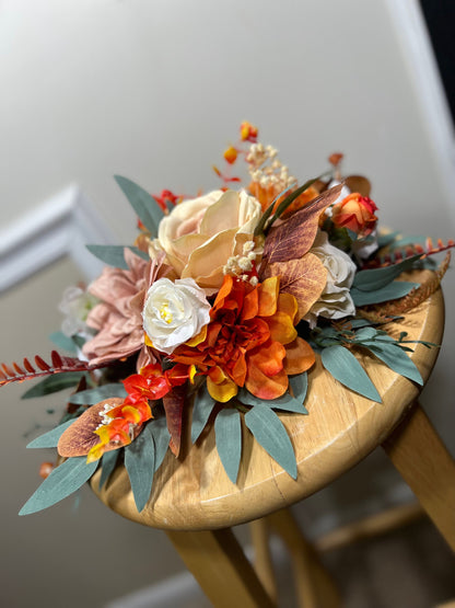 Wedding Centerpiece Terracotta Boho Table Decor Anemone White Centerpiece Burnt Orange Table Centerpiece Eucalyptus Artificial Flower