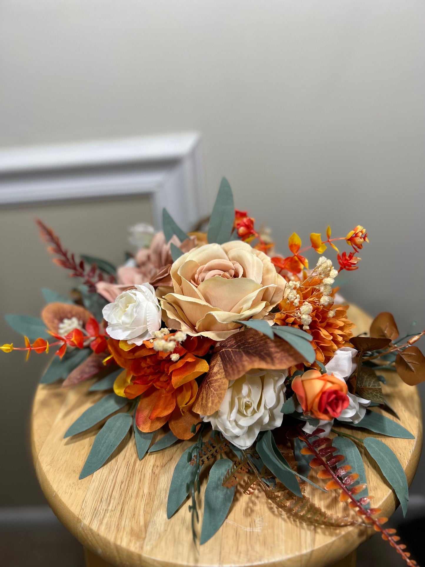 Wedding Centerpiece Terracotta Boho Table Decor Anemone White Centerpiece Burnt Orange Table Centerpiece Eucalyptus Artificial Flower