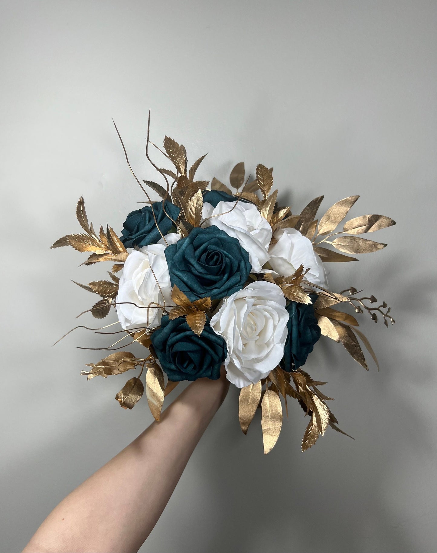 Wedding Teal Blue Bouquet White Bridal Turquoise Bridesmaids Bouquet Gold Teal Ivory Artificial Flowers Emerland Green Bouquet Dark Teal