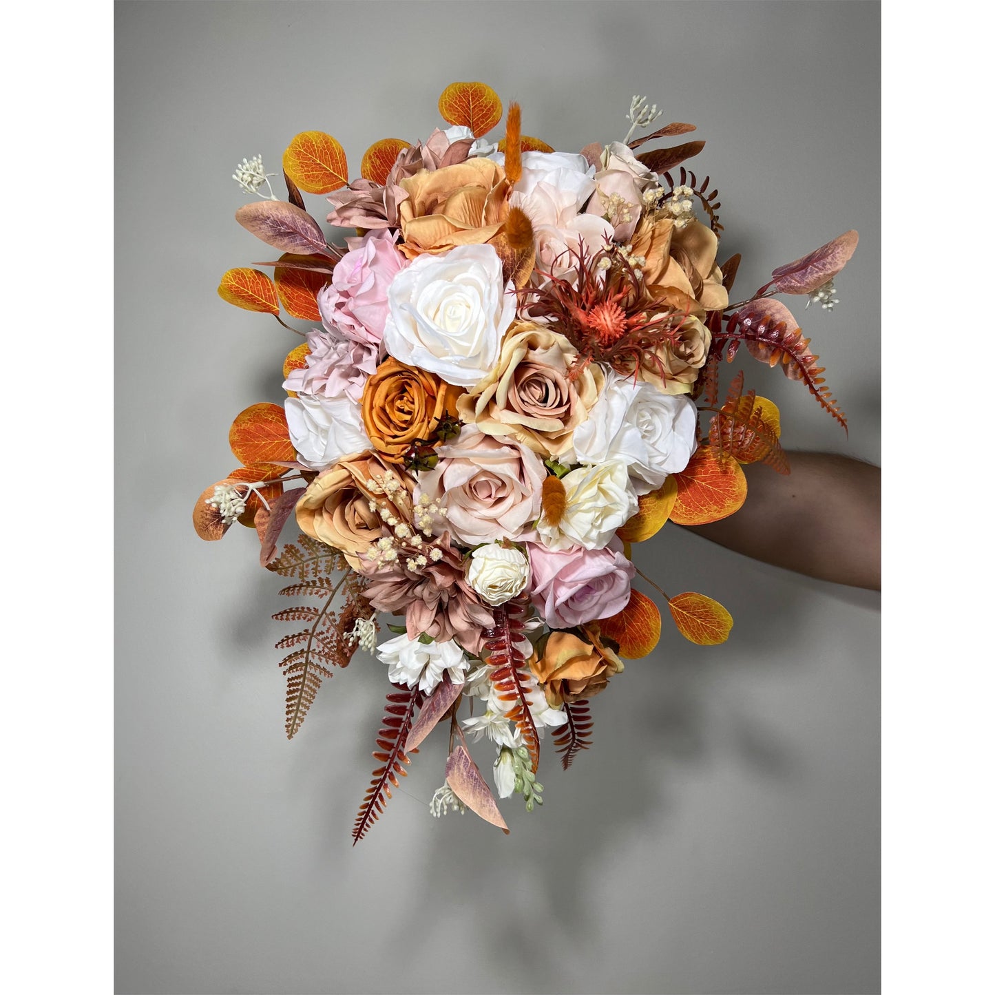 Wedding Cascade Bouquet White Terracotta Bridal Cascading Boho Pink Bouquet Wedding Burnt Orange Bridesmaids Decor Flower Artificial Fall