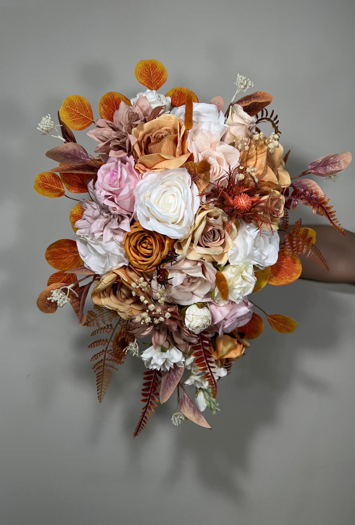 Wedding Cascade Bouquet White Terracotta Bridal Cascading Boho Pink Bouquet Wedding Burnt Orange Bridesmaids Decor Flower Artificial Fall