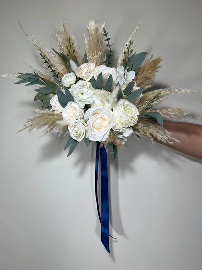 Wedding White Bouquet Boho Bridal Ivory Bouquet Pampas Grass Bridesmaids Decor Eucalyptus Ivory Greenery Artificial Flower Dried Classic