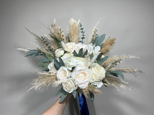 Wedding White Bouquet Boho Bridal Ivory Bouquet Pampas Grass Bridesmaids Decor Eucalyptus Ivory Greenery Artificial Flower Dried Classic