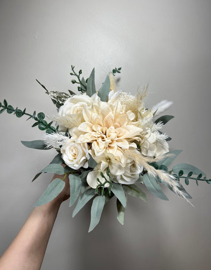 Wedding Bouquet Ivory Bridal Cream Bouquet Champagne Classic Sage Eucalyptus Greenery Bridesmaids Bouquet White Hydrangea Artificial Flowers