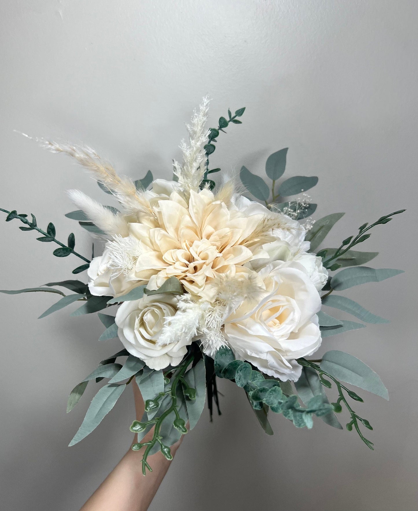 Wedding Bouquet Ivory Bridal Cream Bouquet Champagne Classic Sage Eucalyptus Greenery Bridesmaids Bouquet White Hydrangea Artificial Flowers