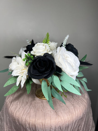 Wedding White Bouquet Cascade Black Bridesmaids Bridal Cascading Bouquet Wedding Bouquet Ivory Decor Eucalyptus  Sage Flower Artificial