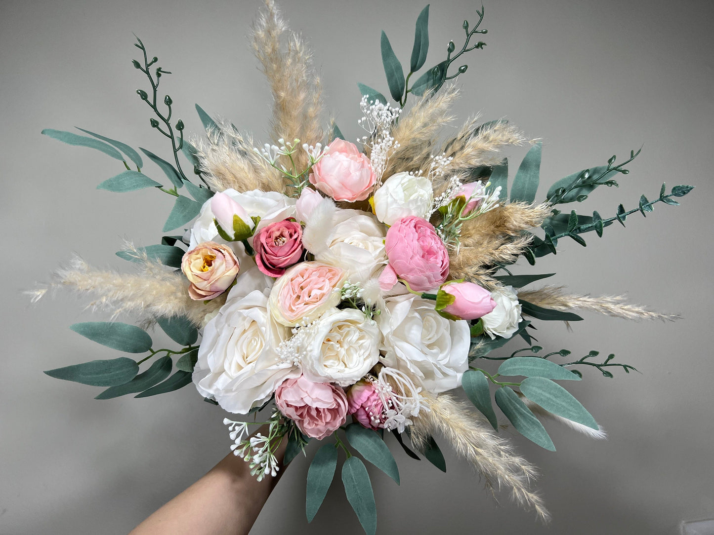 Wedding Bouquet White Pink Peony Bridal Blush Wedding Bouquet Ivory Bridesmaids Decor Eucalyptus Pink Flower White Spring Artificial Flower