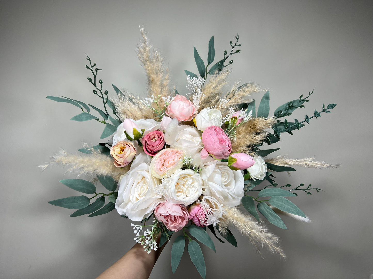 Wedding Bouquet White Pink Peony Bridal Blush Wedding Bouquet Ivory Bridesmaids Decor Eucalyptus Pink Flower White Spring Artificial Flower