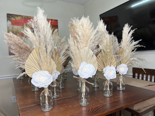 Wedding Centerpiece White Boho Table Decor    Centerpiece Palms Leaves Pampas Grass Artificial Flower Dried Table Centerpiece Small Ivory