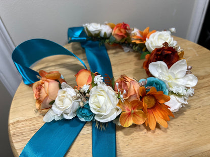 Wedding Flower Crown White Terracotta Rust Wedding Bridal Floral Headband Adult Crown Decor Turquoise Wreath Bridal Crown Children Ivory Hair Accessory