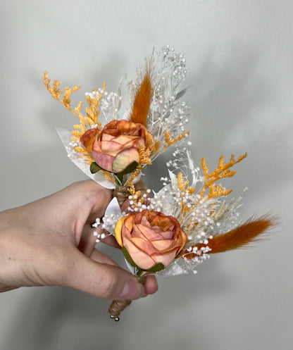 Wedding Bouquet Terracotta Boho Bridal Rust Wedding Burnt Orange Bridesmaids Decor Artificial Flower Baby Breath Fall Pumpkin Bunny Tails