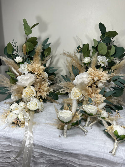 Wedding Bouquet Ivory Bridal Cream Bouquet Champagne Classic Sage Eucalyptus Greenery Bridesmaids Bouquet White Artificial Flowers