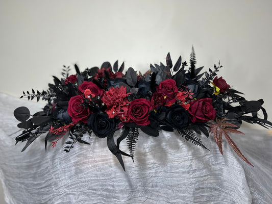 Wedding Sweetheart Table Black Centerpiece Burgundy Fireplace Mantle Black Gothic Home Decor Halloween Arch Arrangement Arbor