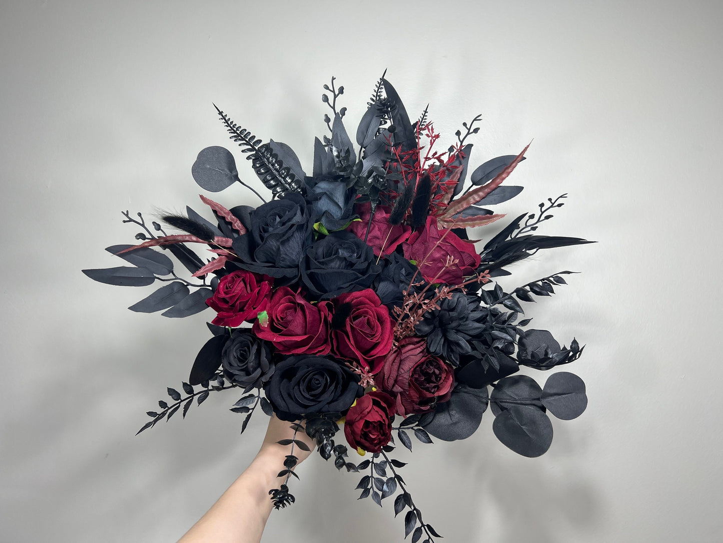 Wedding Bouquet Black Burgundy Bridal Wedding Gothic Halloween Bouquet Black Decor Burgundy Handmade Artificial Flower Bridesmaids Burgundy