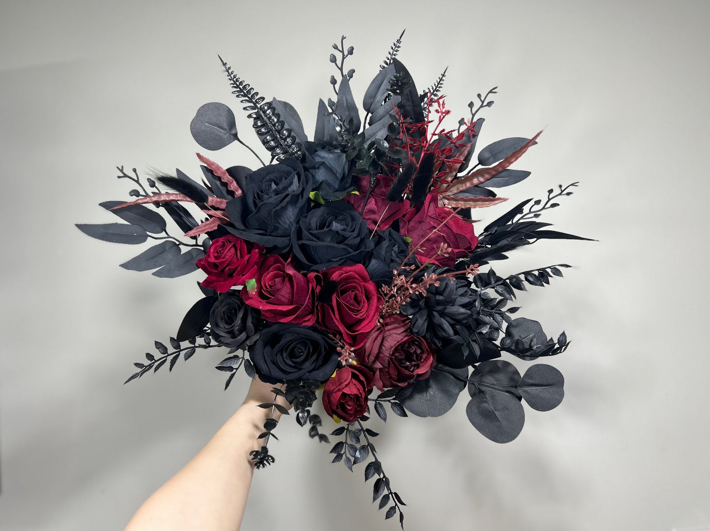 Wedding Bouquet Black Burgundy Bridal Wedding Gothic Halloween Bouquet Black Decor Burgundy Handmade Artificial Flower Bridesmaids Burgundy