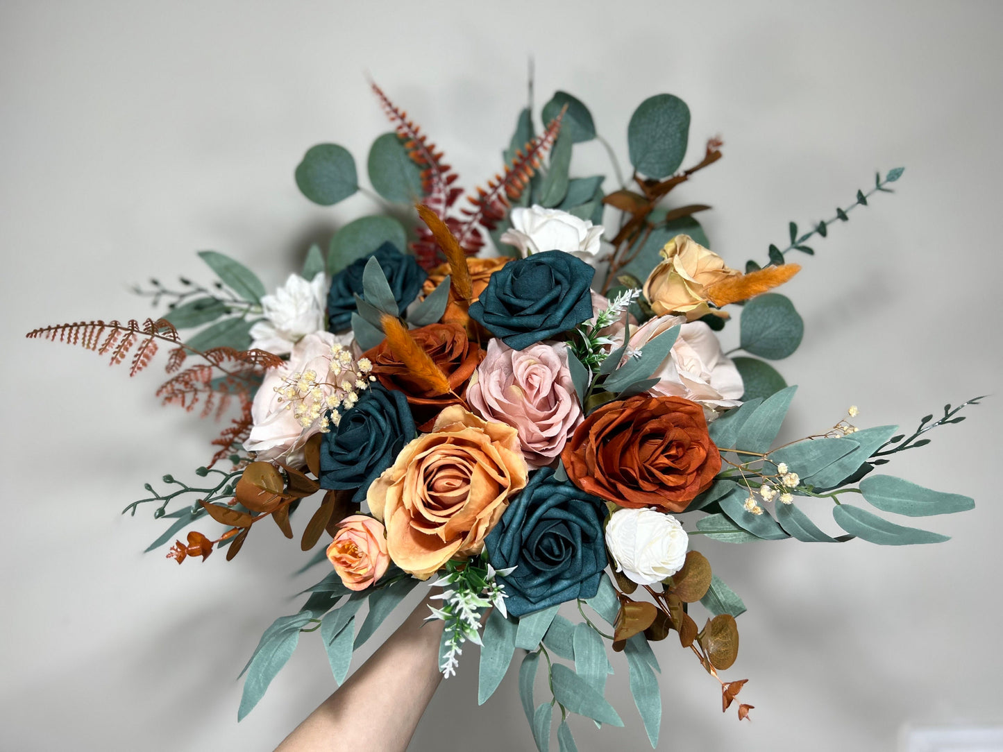 Wedding Dark Teal Bouquet Rust Orange Bridal Dusty Rose Bridesmaids Bouquet Terracotta Dusty Rose Silk Artificial Flowers Bouquet