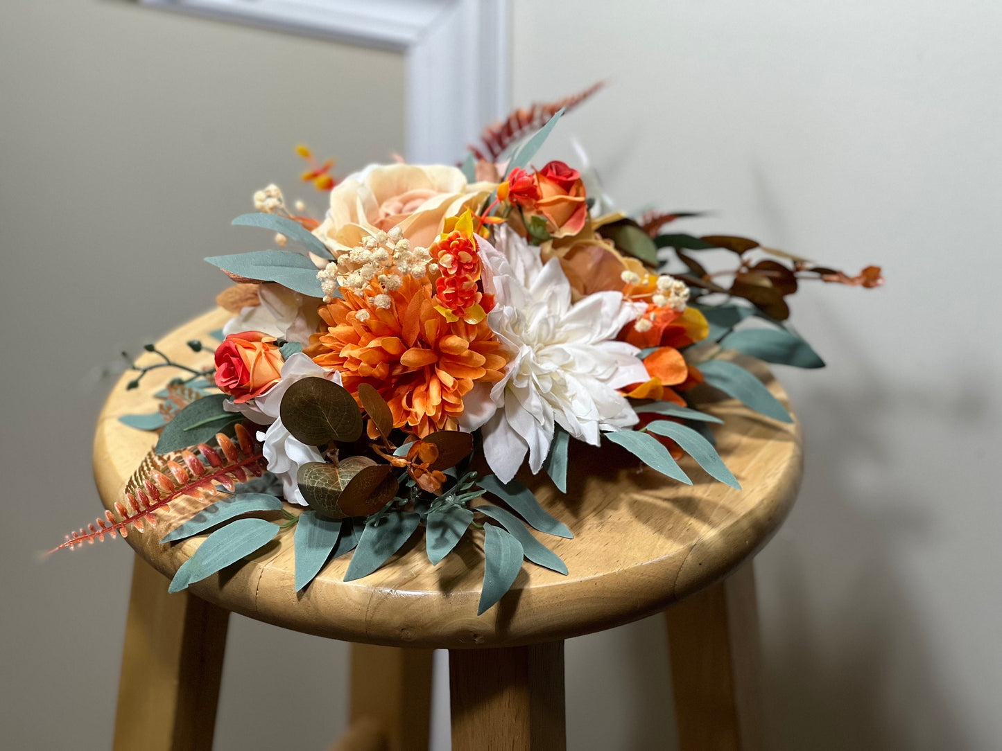 Wedding Centerpiece Terracotta Boho Table Decor Anemone White Centerpiece Burnt Orange Table Centerpiece Eucalyptus Artificial Flower