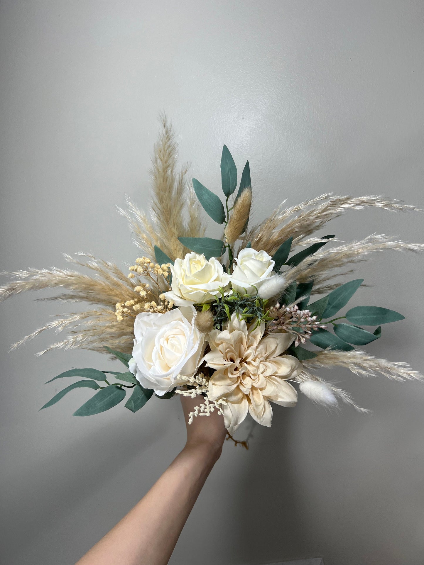 Wedding Bouquet Ivory Bridal Cream Bouquet Champagne Classic Sage Eucalyptus Greenery Bridesmaids Bouquet White Artificial Flowers