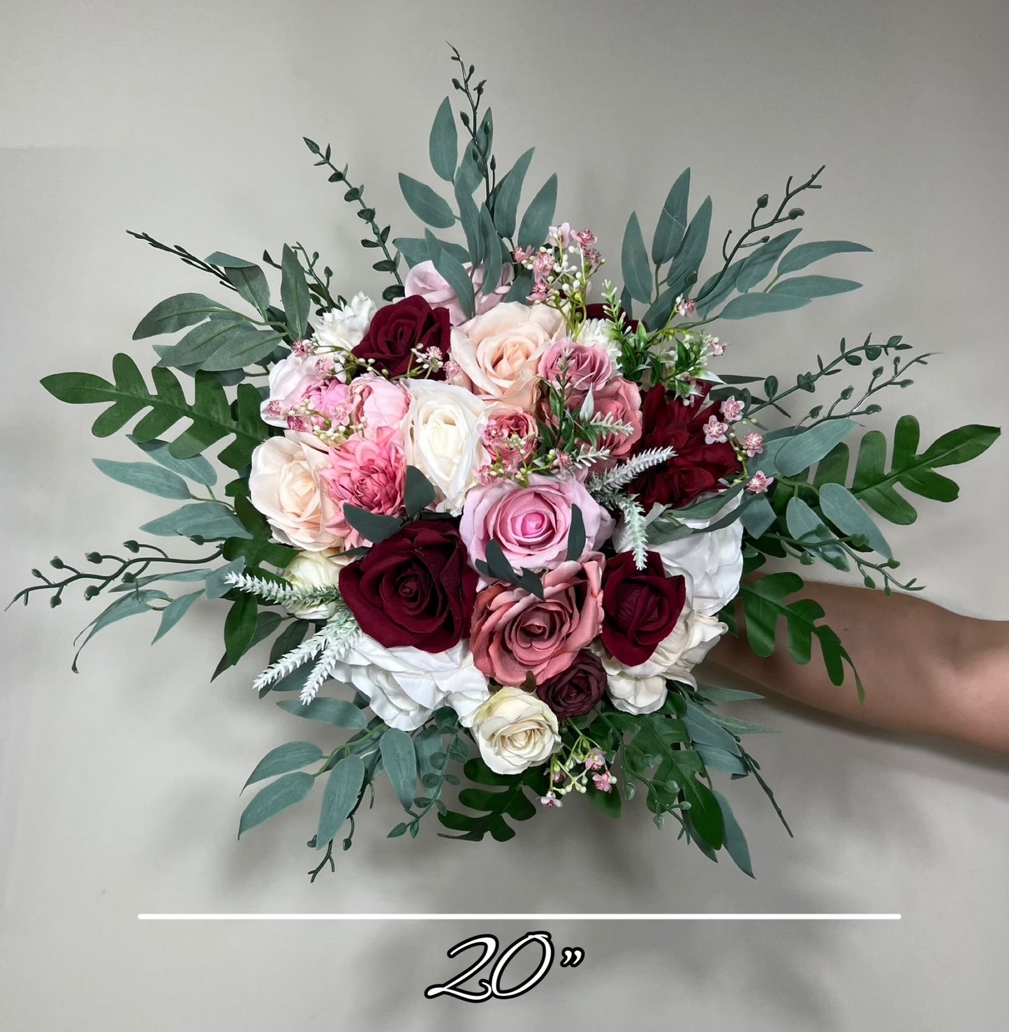 Wedding Bouquet Burgundy Pink Bridal Wedding Rustic Bouquet Dusty Rose Bridesmaids White Eucalyptus Handmade Pink Wild Flower Artificial