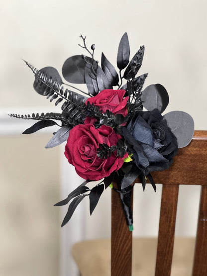 Pew Decor Wedding Burgundy Aisle Flowers Black Aisle Arrangement Wedding Chai r Decor Ceremony Decoration Gothic Artificial Flower Black