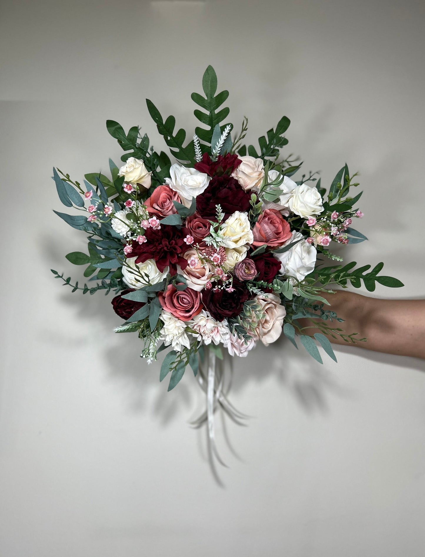 Wedding Bouquet Burgundy Bridal Wedding Rustic Bouquet Dusty Rose Bridesmaids Decor Eucalyptus Handmade Pink Wild Flower Artificial Flower