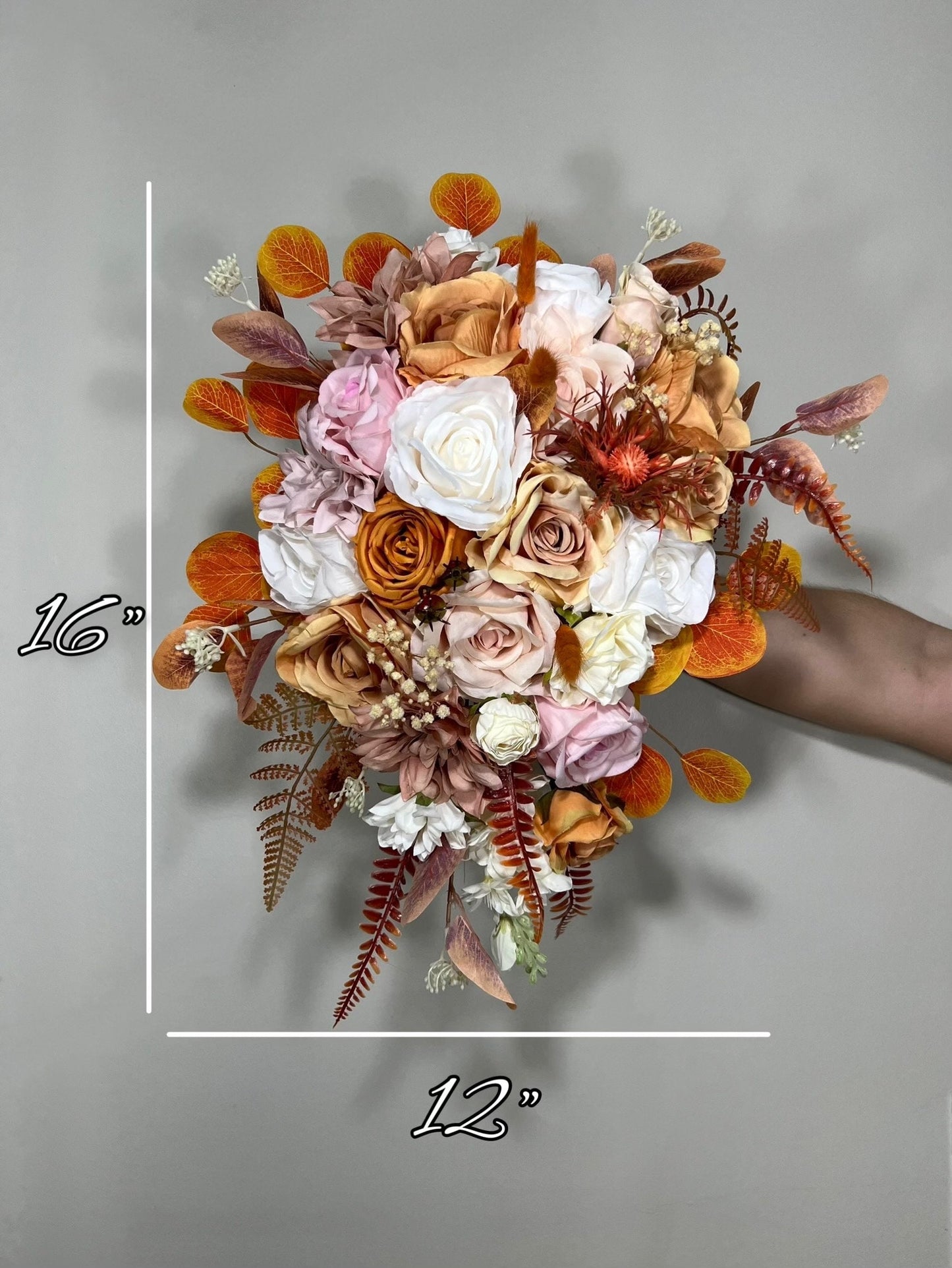 Wedding Cascade Bouquet White Terracotta Bridal Cascading Boho Pink Bouquet Wedding Burnt Orange Bridesmaids Decor Flower Artificial Fall